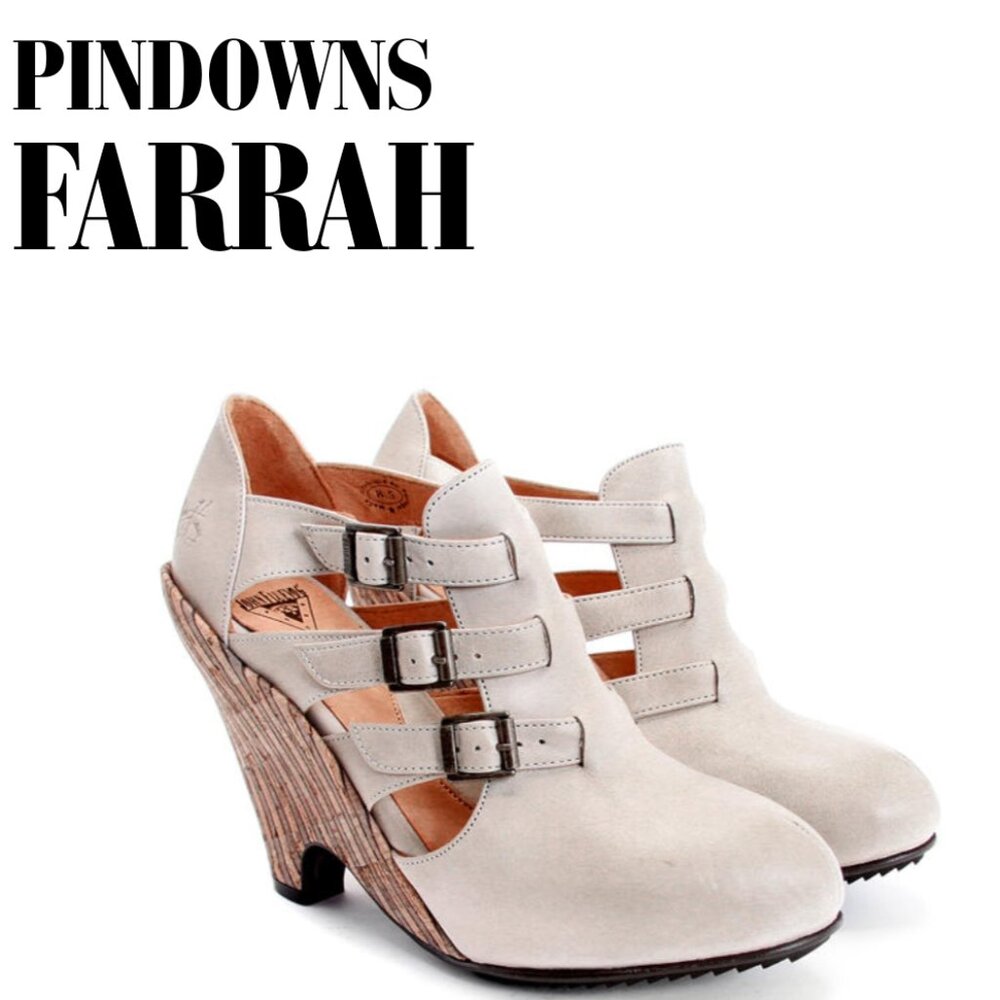 FLUEVOG Gray Farrah Sz 9.5 Adjustable Triple Strap Leather/Cork Wedge '70s Style - Picture 16 of 16